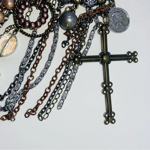 Treska Artisan Necklace Statement NEW Cross Coin Beaded Multicolored Funky Boho - Picture 7 of 14